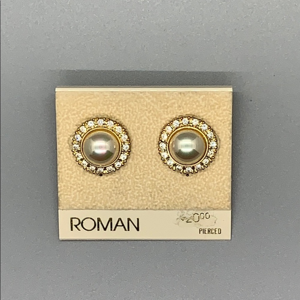 ROMAN Costume Crystal and Pearl Earrings